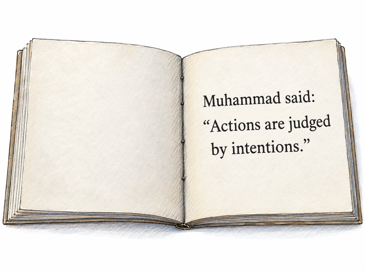 An isolated written hadith specimen: a small open reading booklet containing a short saying explicitly attributed to Muhammad.