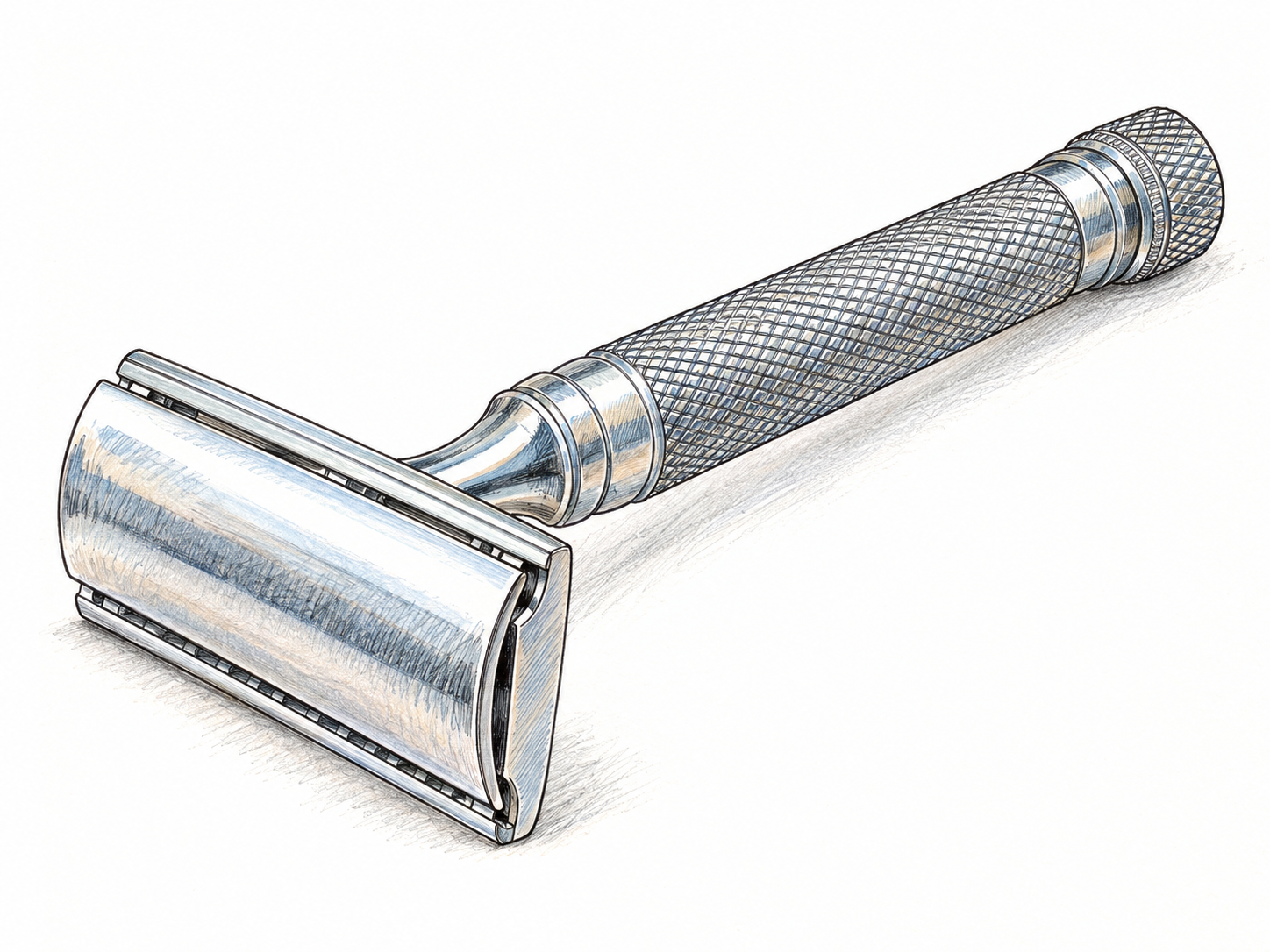 A single recognizable safety razor, shown in three-quarter view with its shaving head and handle clearly visible.