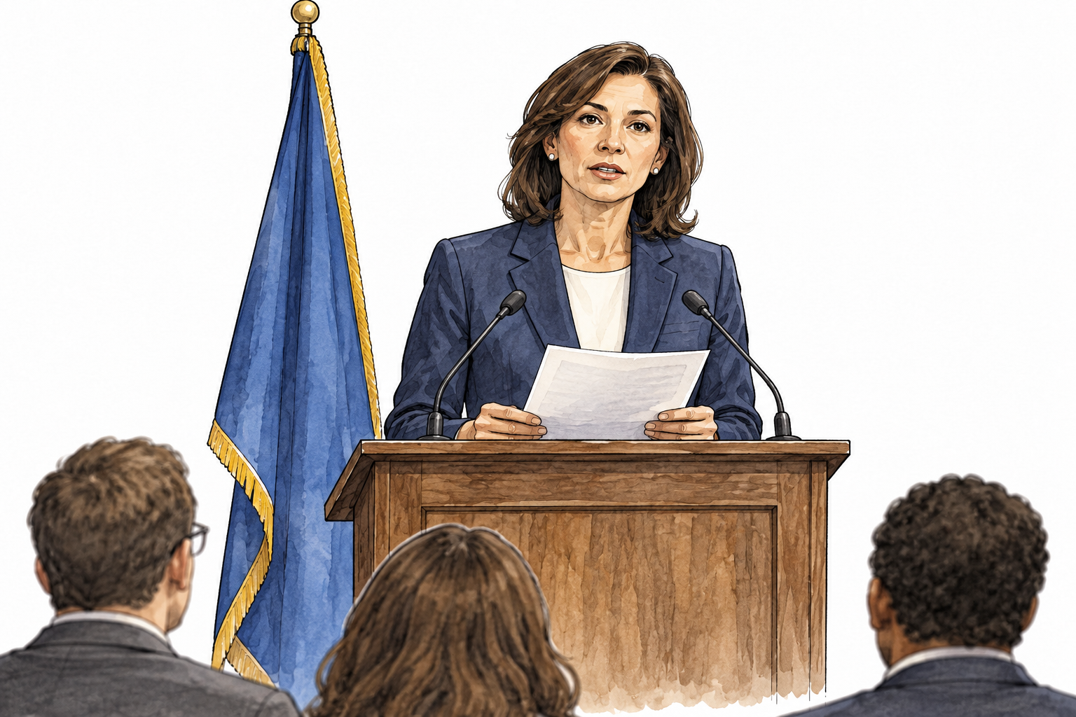 Official spokesperson presents a formal written statement at a lectern, no legible body text.