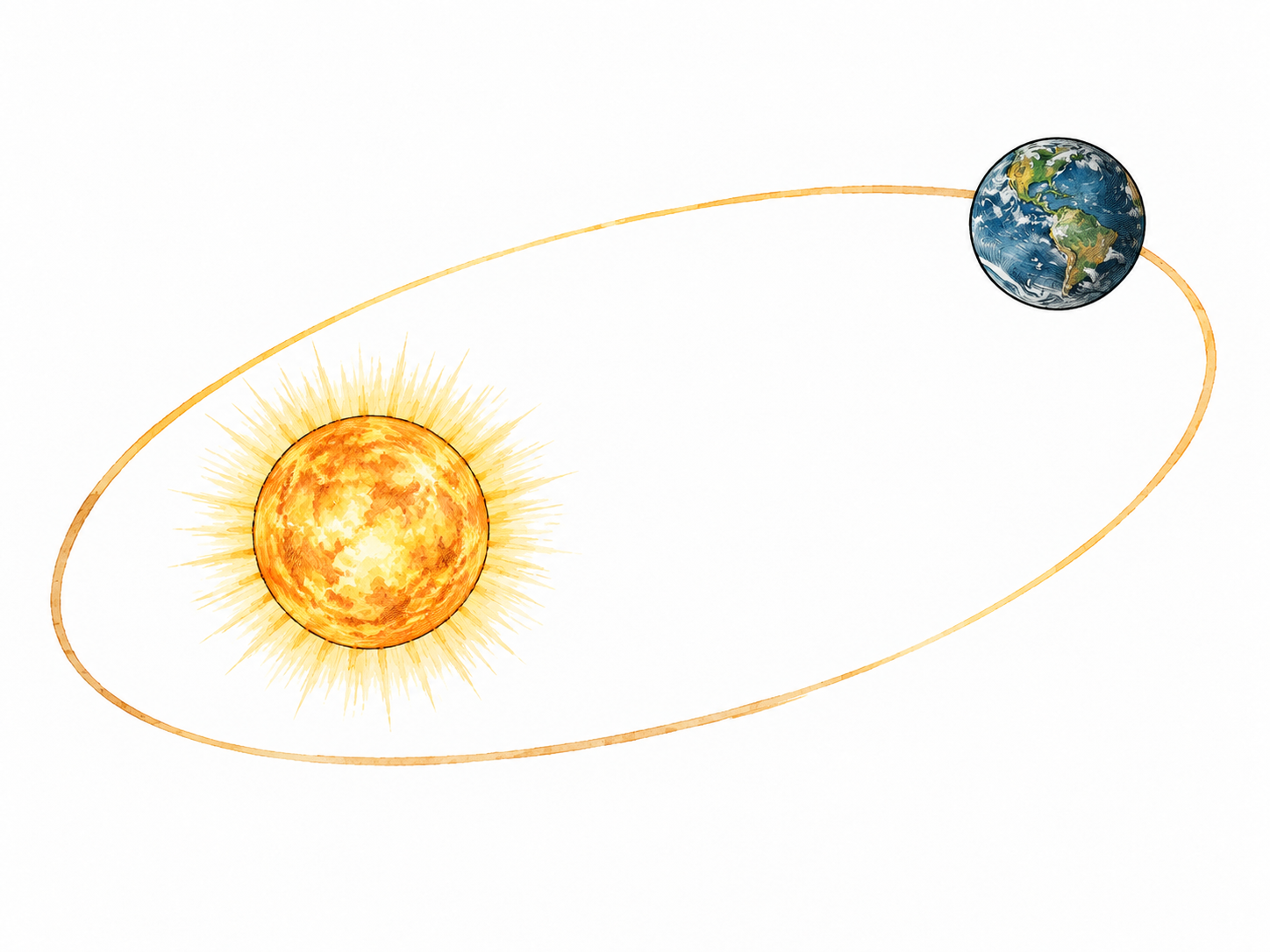 A planet follows a thin elliptical orbital path around a glowing star located at one focus, not the center.