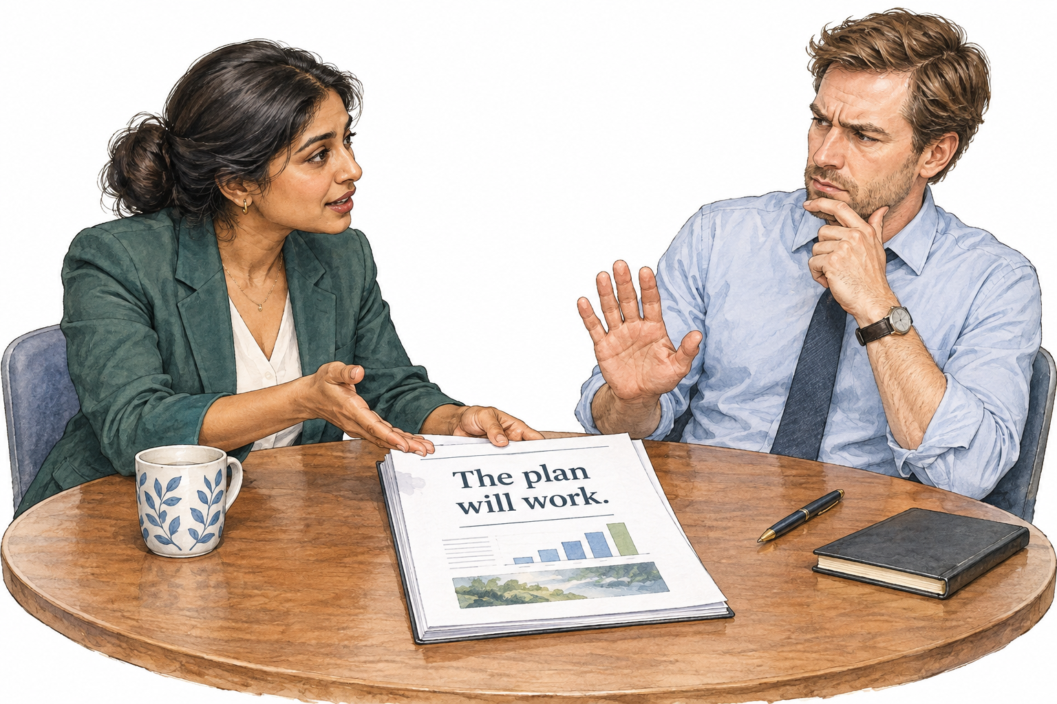 Two colleagues dispute the same written claim in a report.