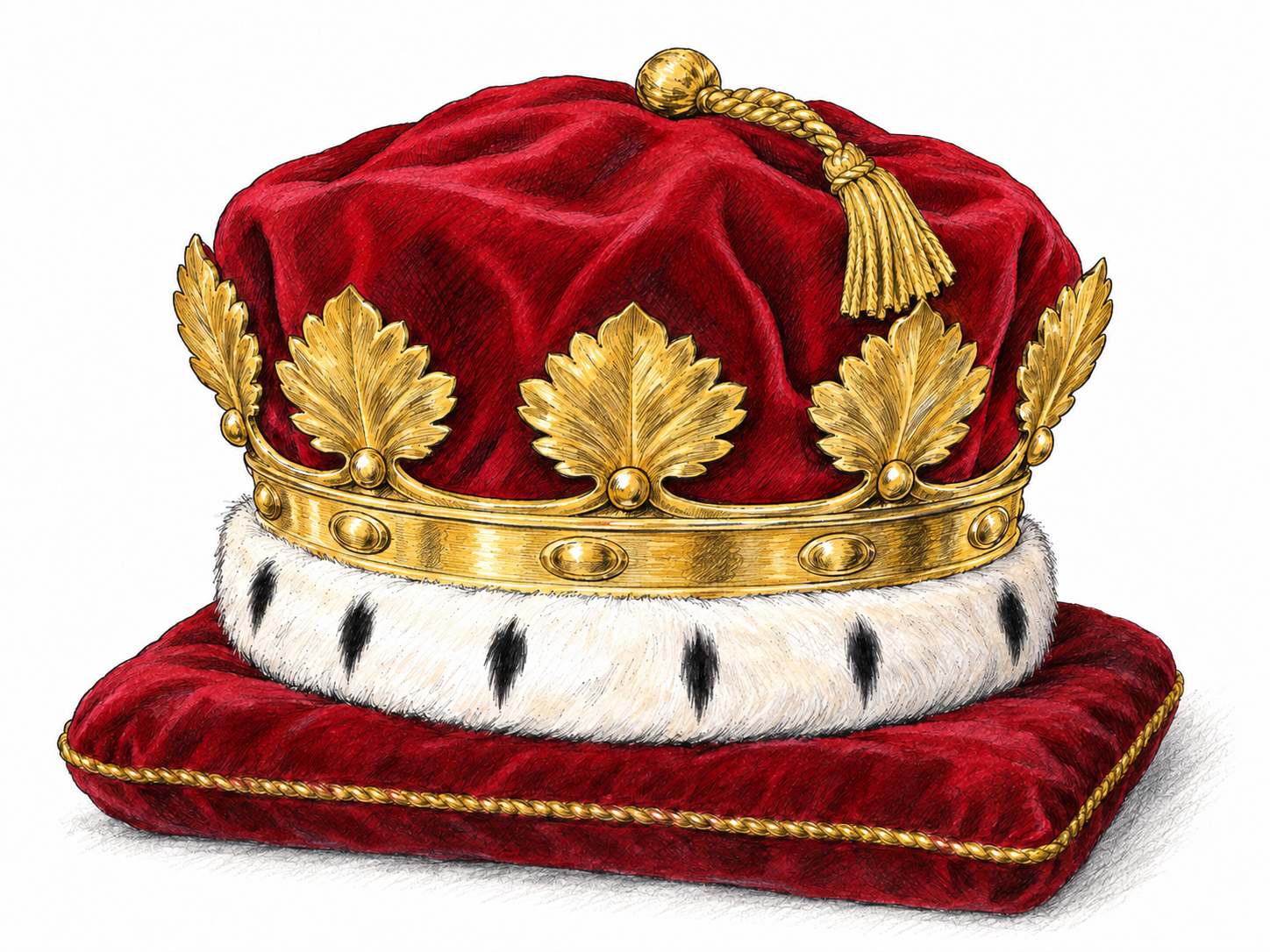 An isolated British ducal coronet, distinguished by its strawberry-leaf ornaments and absence of royal arches, resting on a small cushion.