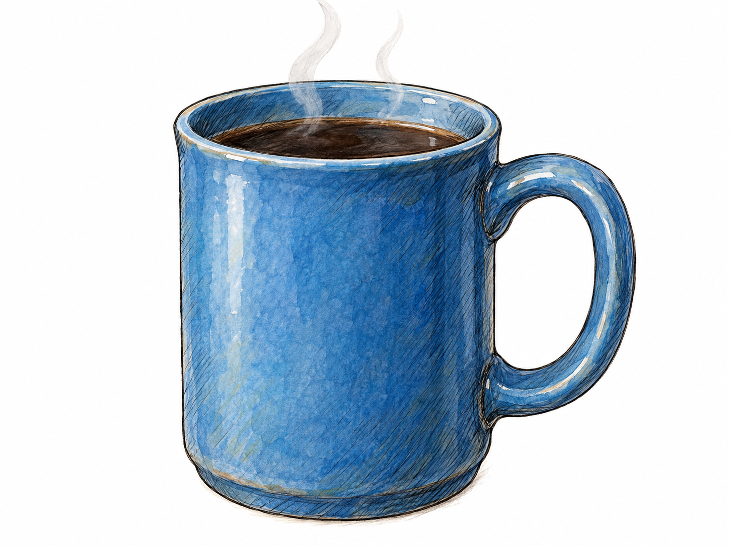 A single large, sturdy ceramic mug with a clearly visible loop handle, filled with a hot drink and giving off a few wisps of steam.