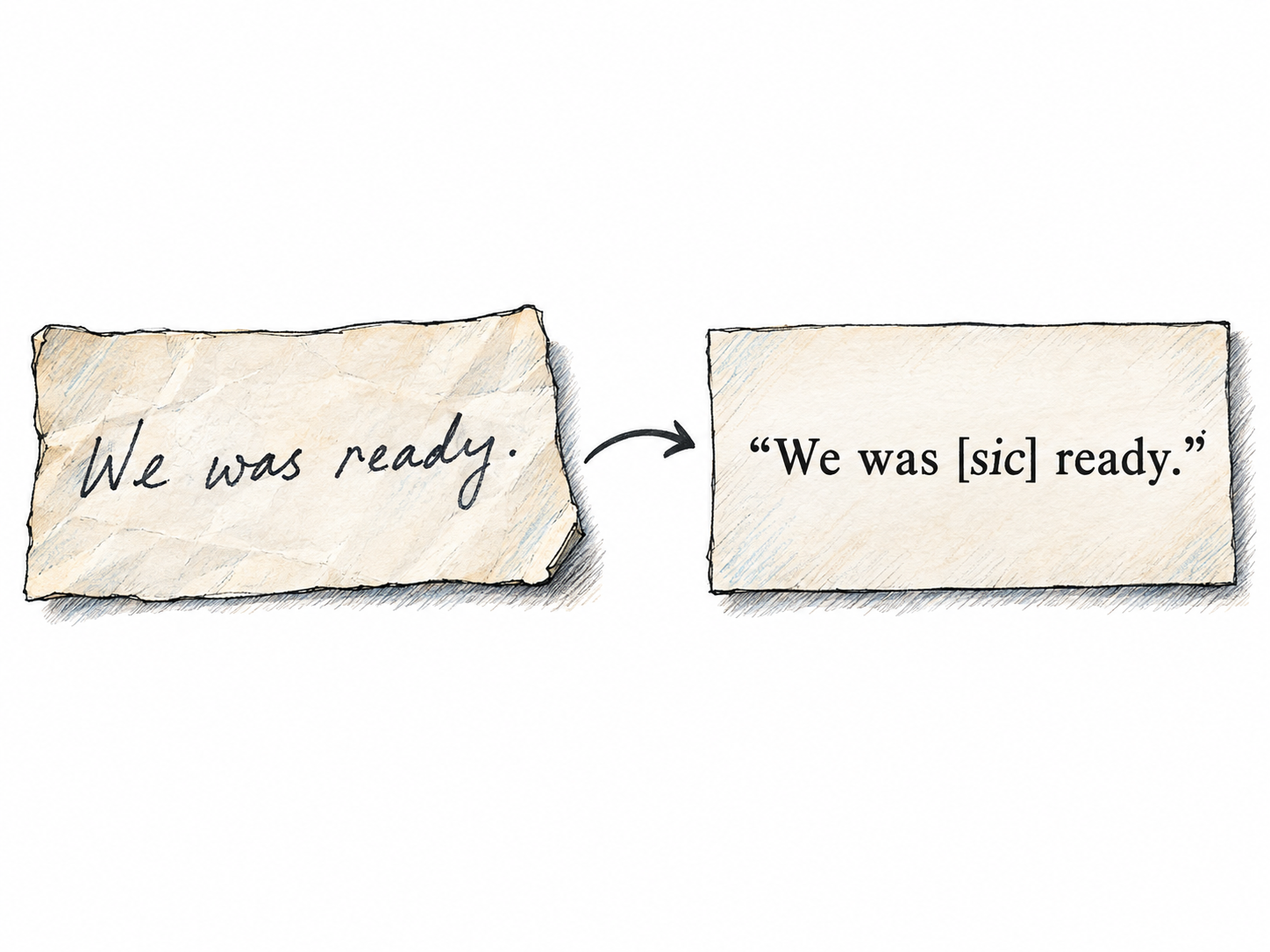 A handwritten source note and its printed quotation sit side by side.