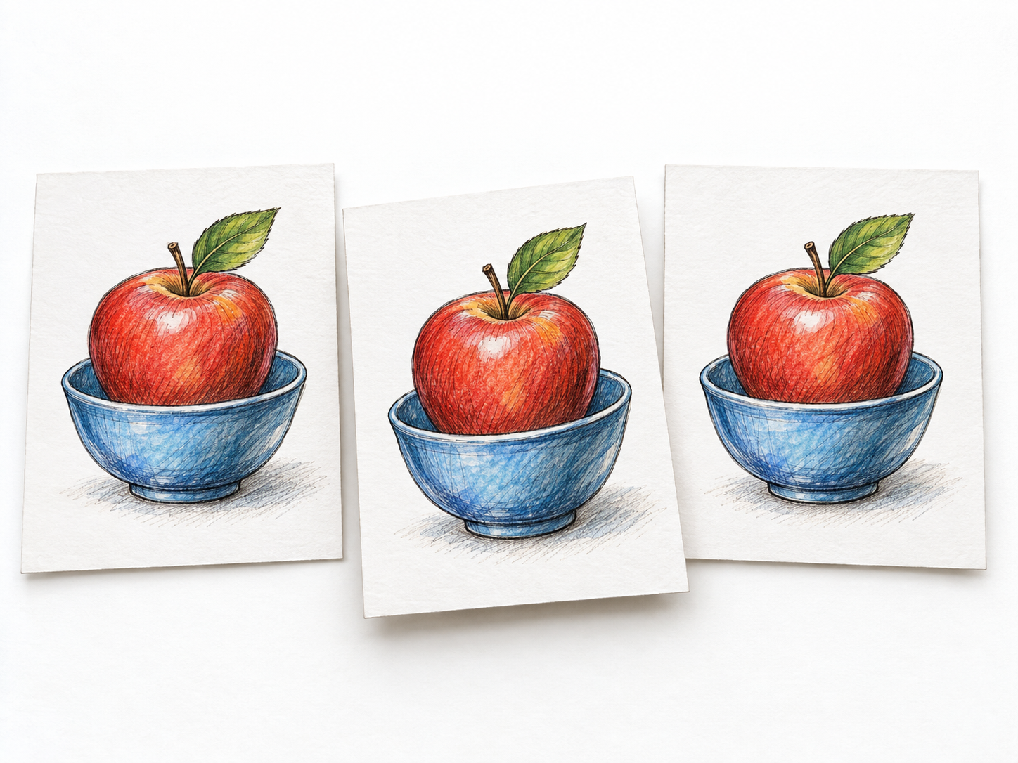Three identical picture prints lie side by side, with one slightly pulled forward to single it out as one copy within the matching set of three.