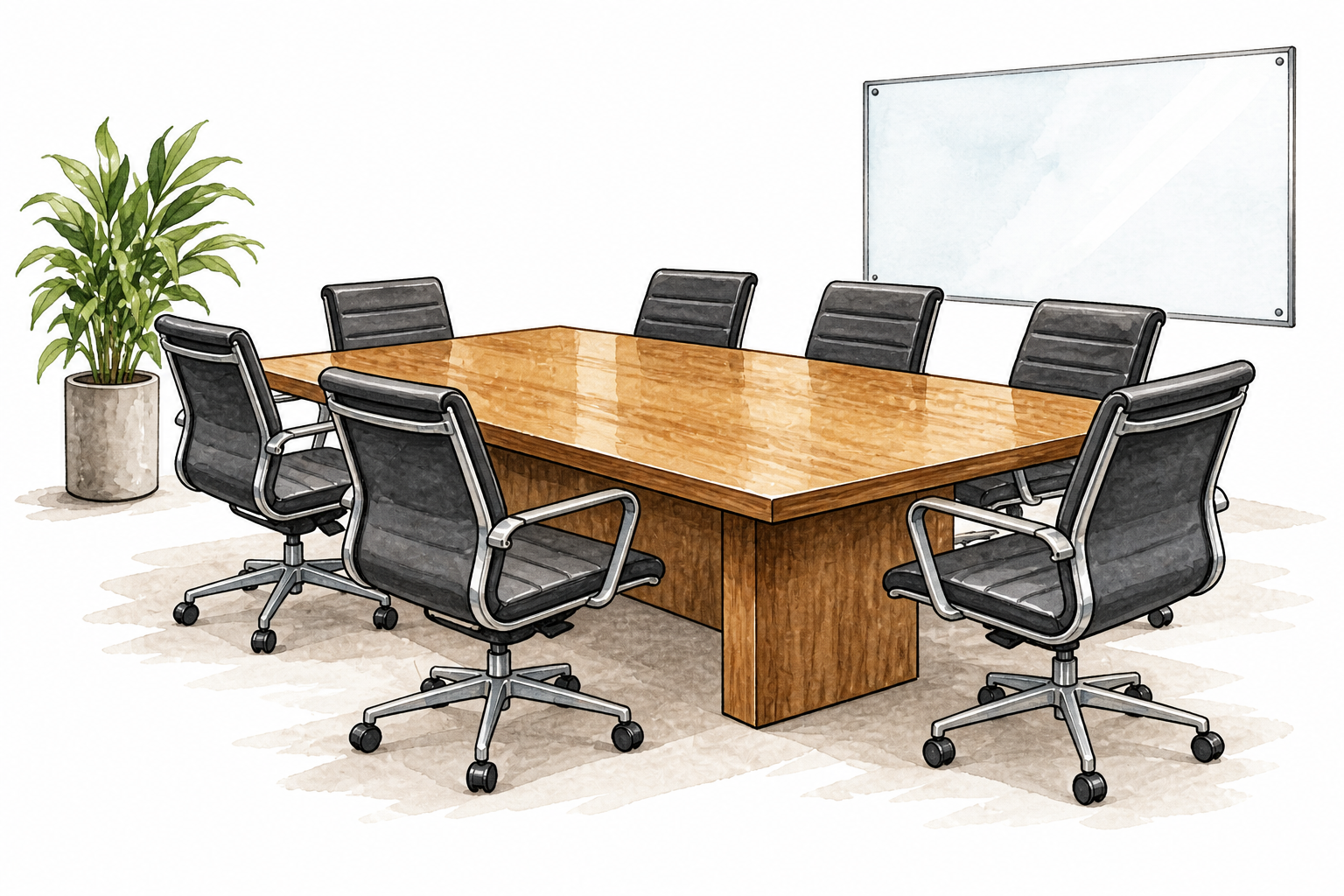 An entirely empty meeting room with chairs around a table; no person anywhere.