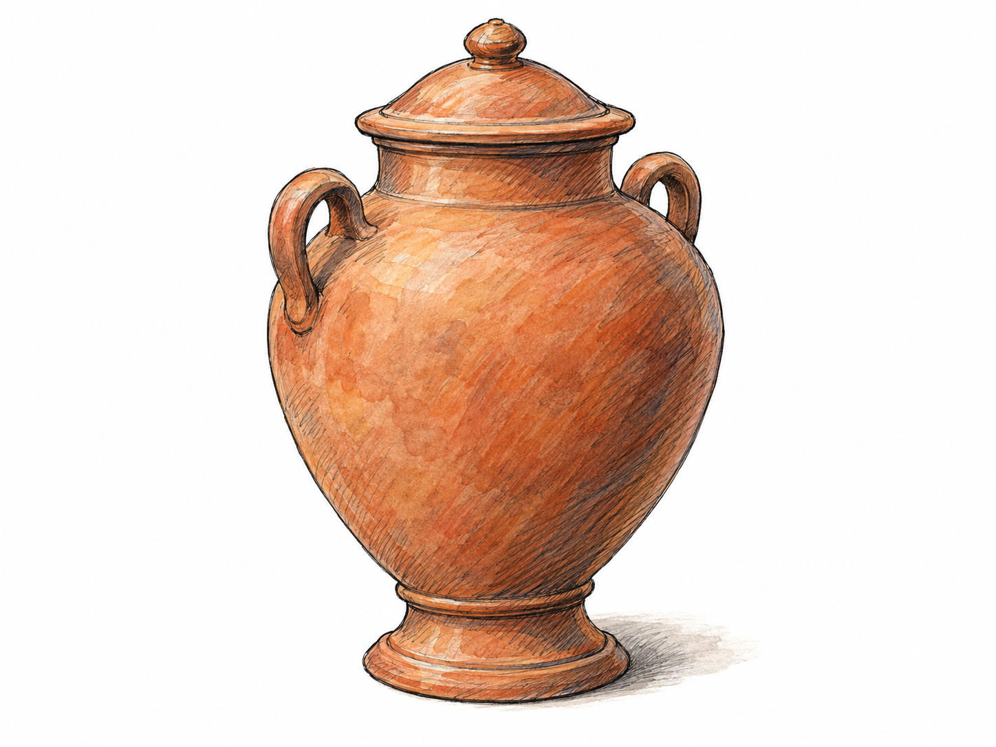 A single large, lidded ceramic urn with a rounded vase-shaped body, narrow neck, two small handles, and a sturdy foot, isolated on white ground.