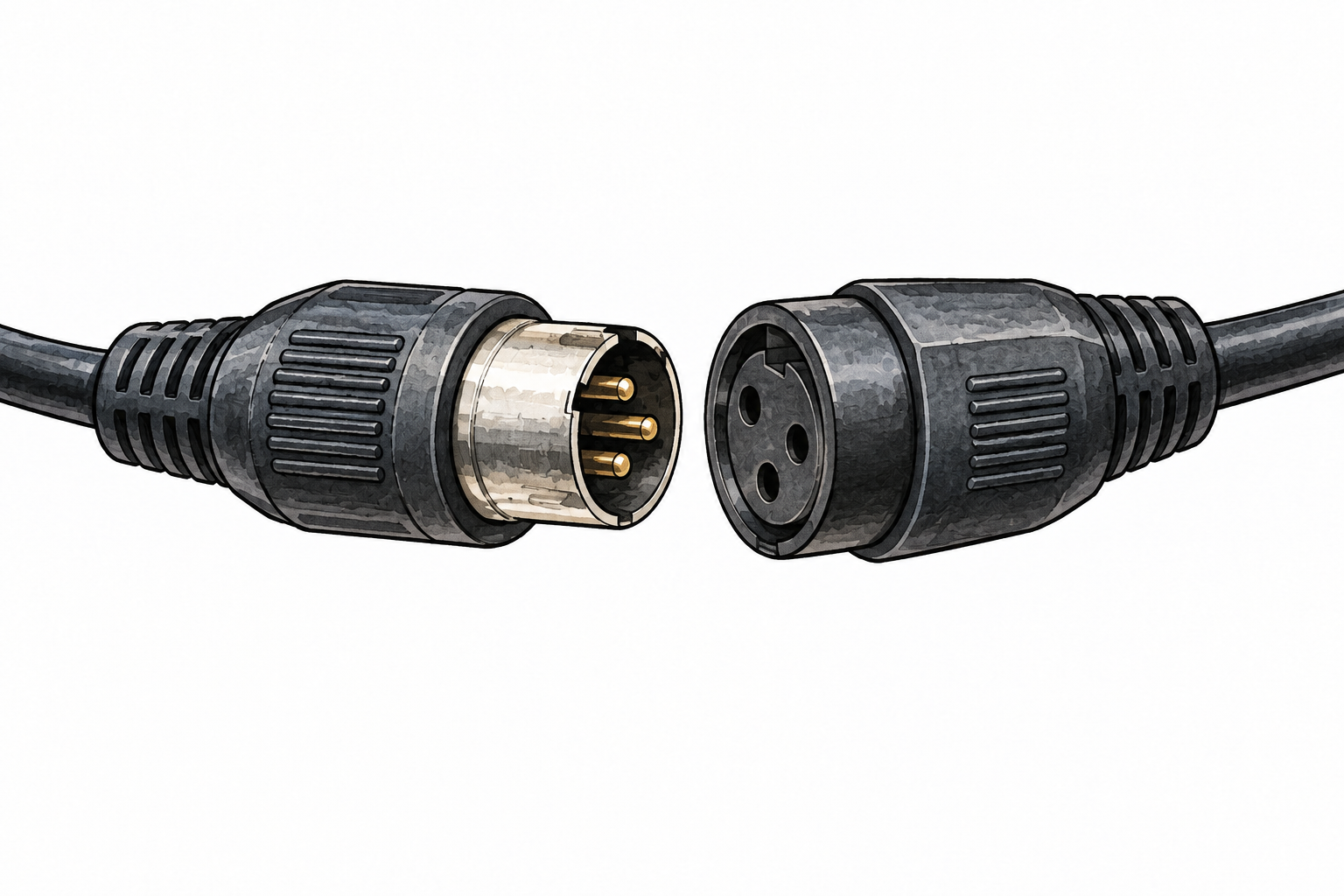 Two matching cable connector ends fit correctly together, clean close-up of compatible parts, no brands.