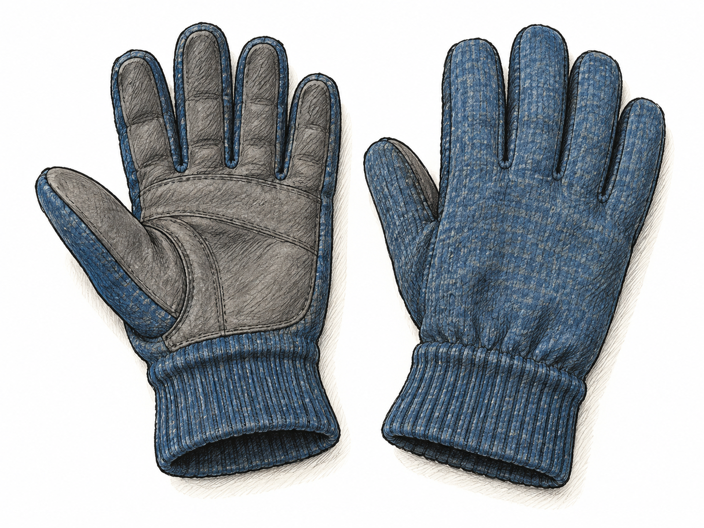 A single five-finger glove lies palm-up beside its matching mate, clearly showing thumb and four finger sections.