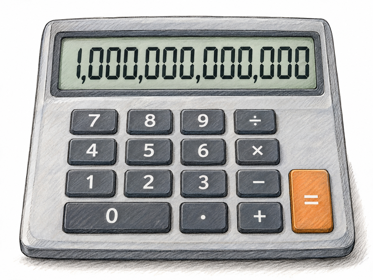 A large desktop calculator displaying exactly 1,000,000,000,000, making the selected numerical value immediately visible.