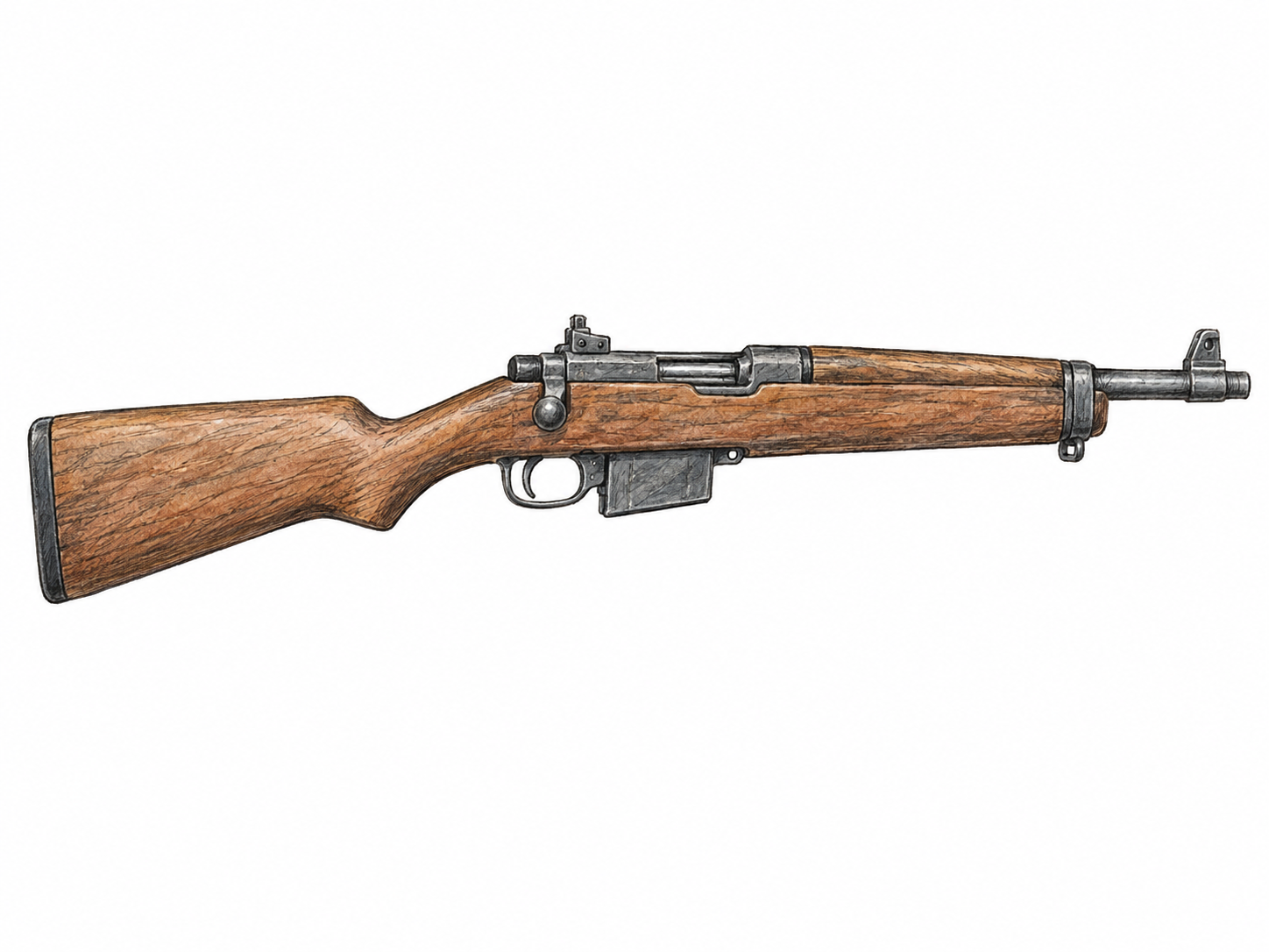An isolated compact carbine shown in clear side profile, its short barrel and slender stock emphasizing a lightweight rifle.