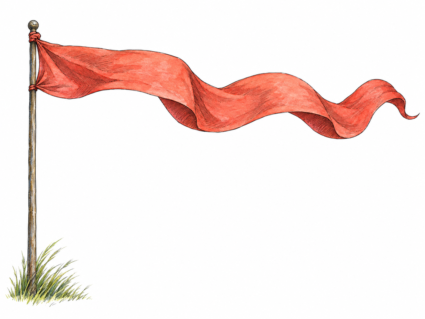 A long fabric streamer undulates in the wind, its free length rising and falling in several smooth, rounded waves.