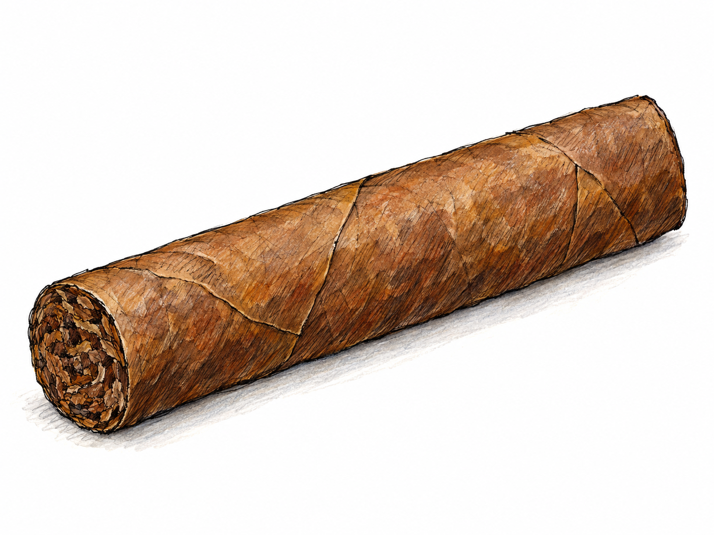A single unlit cheroot, shown diagonally with two blunt, flat-cut ends and a natural tobacco-leaf wrapper, isolated on white.