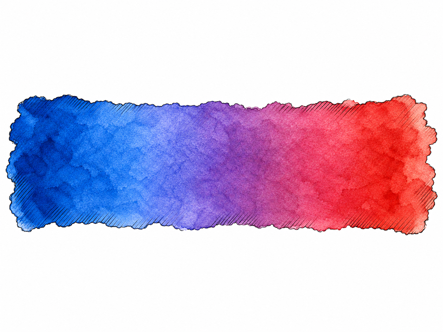 One broad, uninterrupted watercolor pigment swatch gradually transitions from deep blue through violet to red, with no bands, seams, or identifiable dividing points.