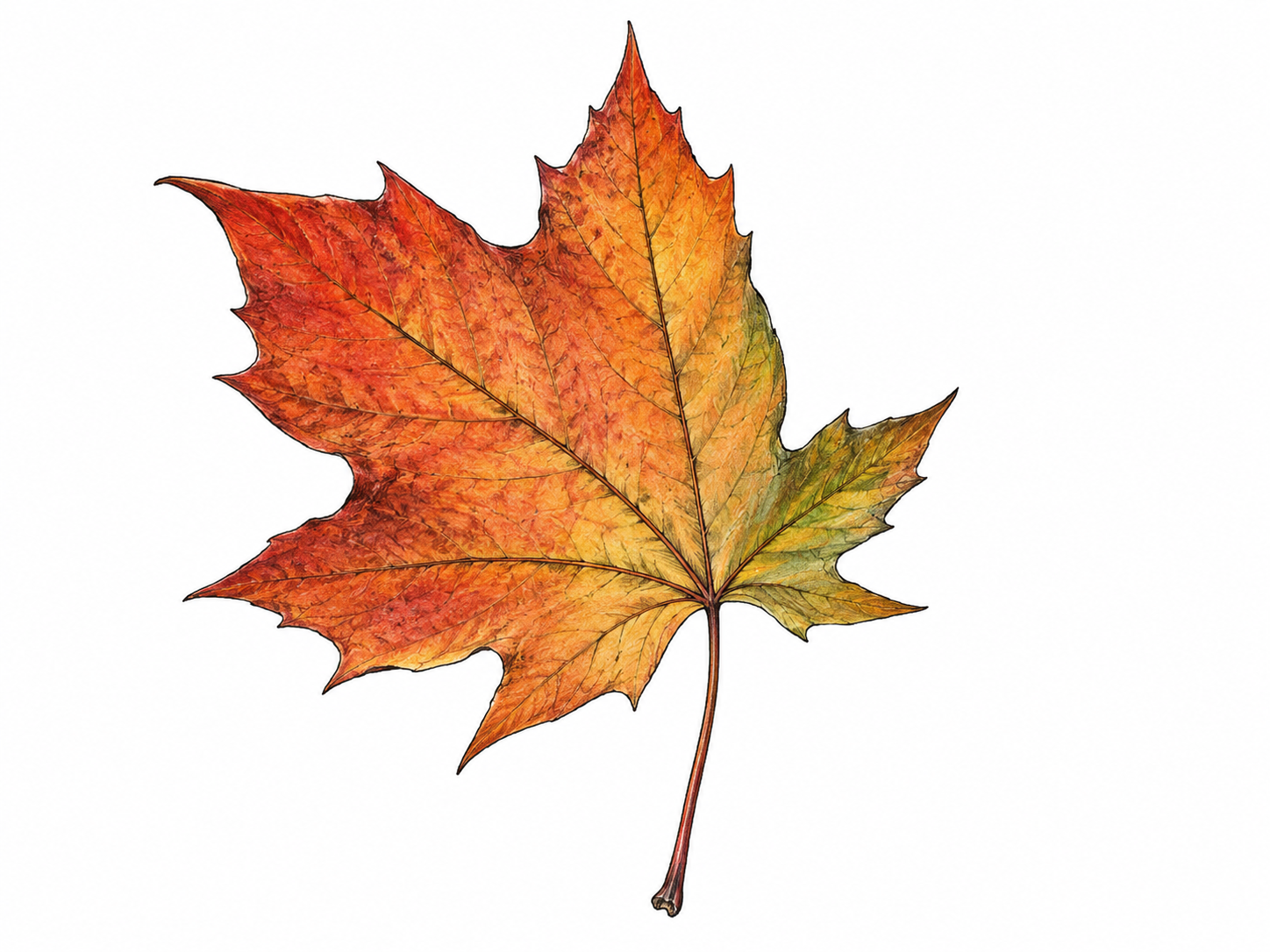 One realistic maple leaf with dramatically unequal lobes on opposite sides of its central vein; isolate cleanly, intact natural leaf, no diagram labels.