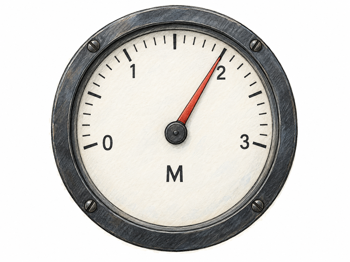 A close-up aircraft Machmeter with its needle at 2.0, showing speed as a multiple of the speed of sound through an authentic instrument reading.