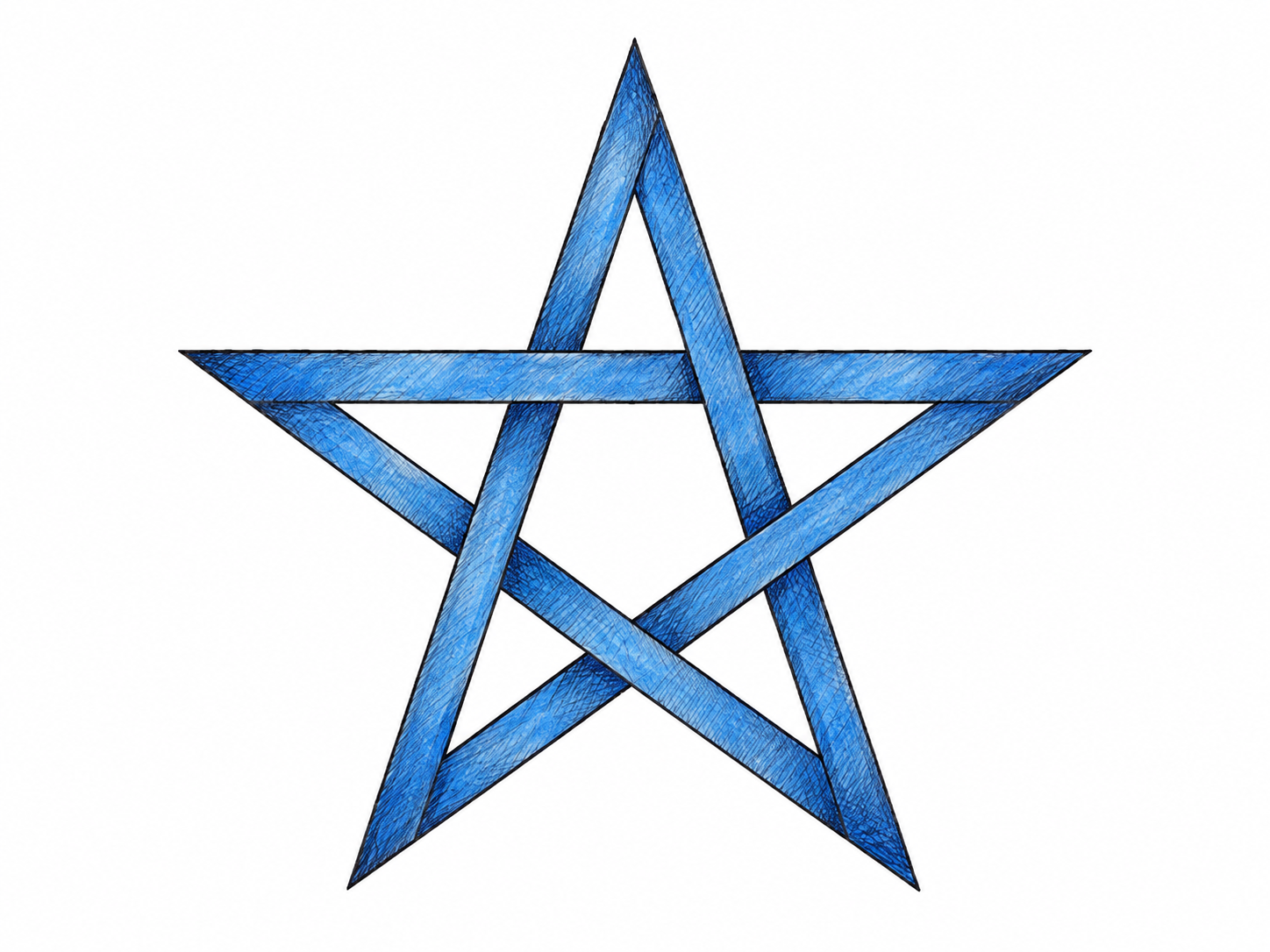 A single large pentagram made from exactly five intersecting straight pen strokes, with all five outer points and the central pentagon clearly visible.