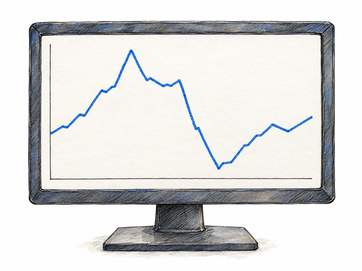 A simple monitor displays a single line graph with repeated, uneven rises and falls, making irregular changes in amount visible rather than suggesting a steady trend or regular wave.
