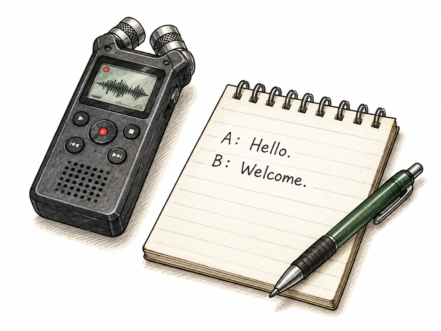 A plain page bears the brief functional exchange A: Hello.