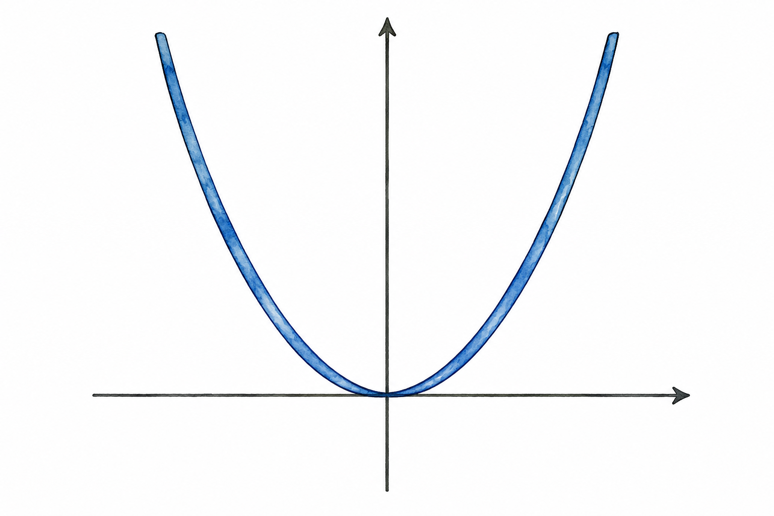 A clean symmetrical U-shaped parabola plotted on minimal perpendicular axes, no extra text.