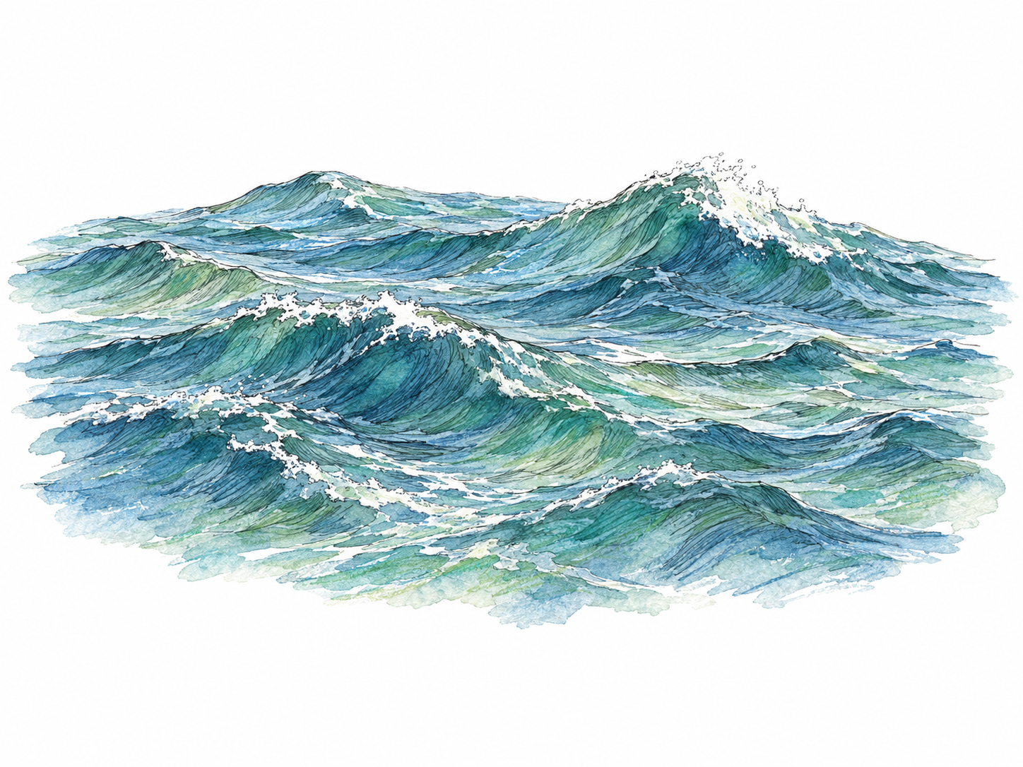 A simple patch of water with an irregular succession of small and large waves, their uneven crests and troughs making rising and falling immediately visible.