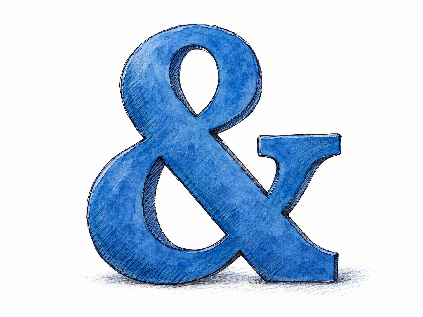 A single large, unmistakable ampersand rendered as a freestanding ink-blue typographic object on white ground.