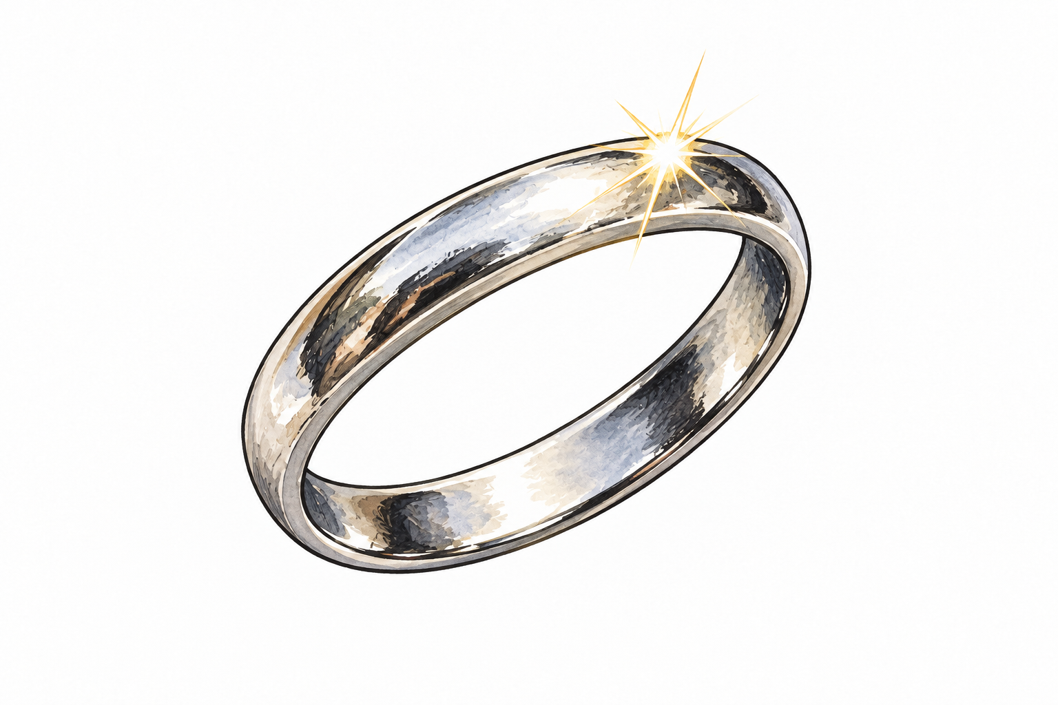 A tiny bright flash of sunlight on a silver ring, tight object-only view.