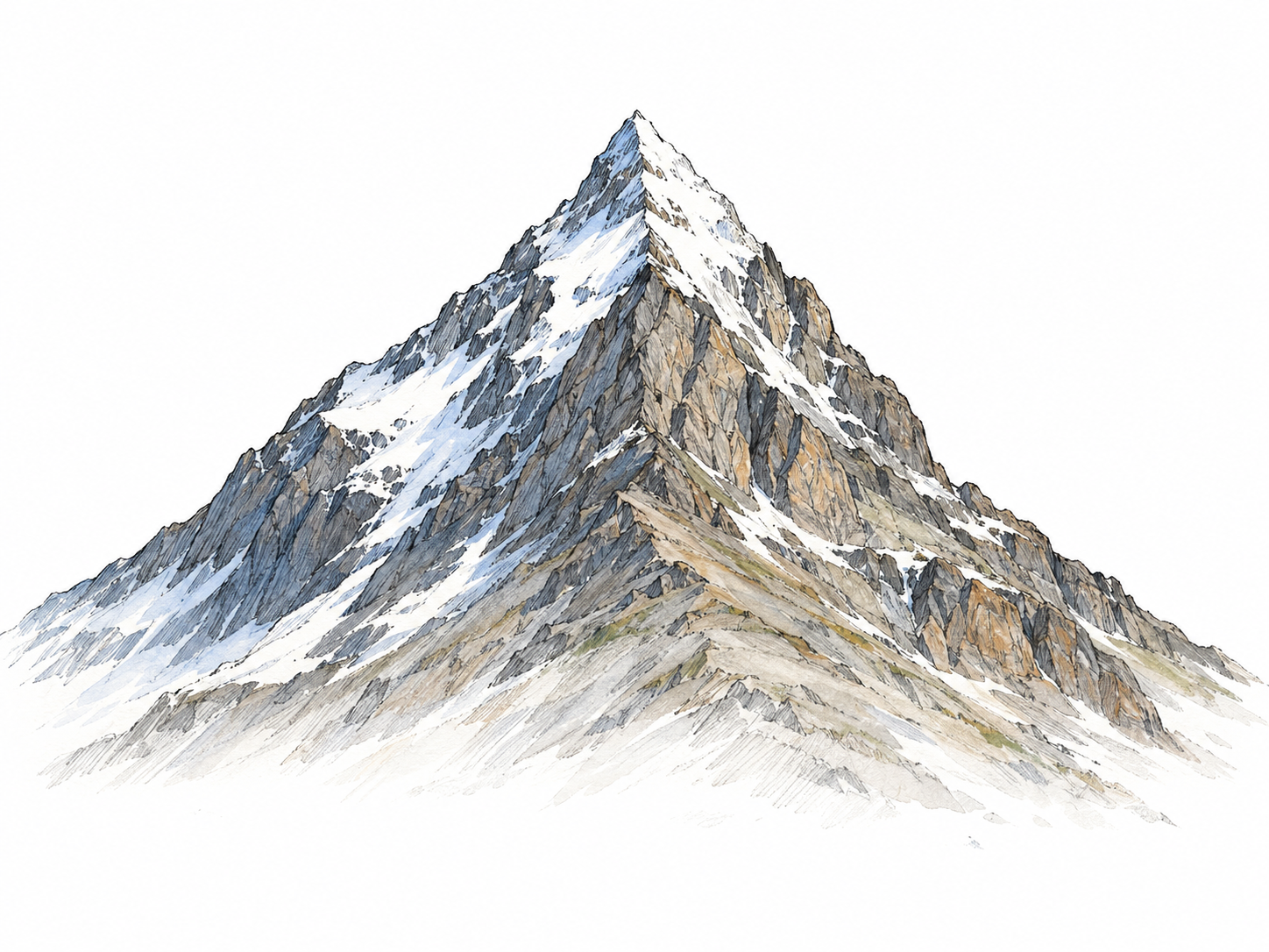 A single sharply defined mountain summit, with both ridgelines rising toward one unmistakable highest point.
