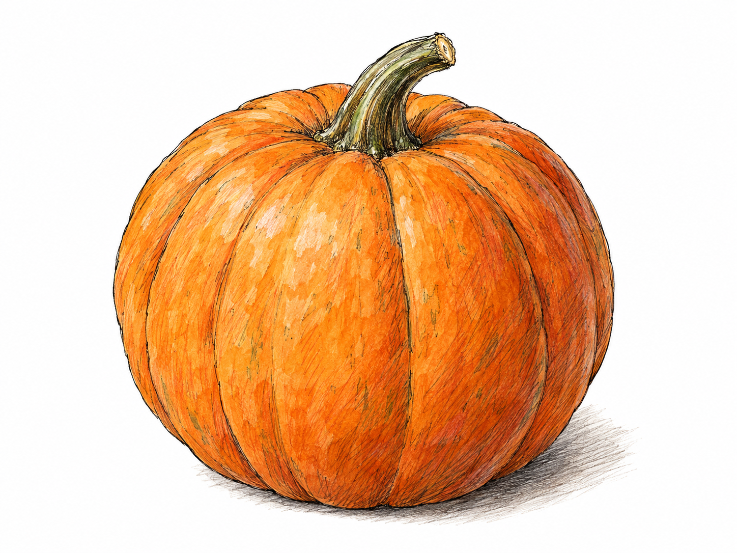 A single notably round, plump pumpkin, shown whole in three-quarter view so its full, nearly spherical shape is immediately readable.