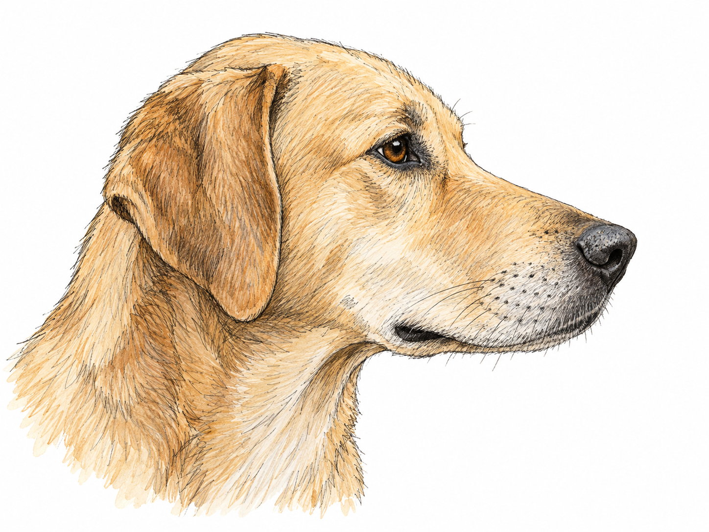 A close side-profile study of a dog's head, emphasizing the projecting nose, upper and lower jaws, and mouth as one clearly visible anatomical region.