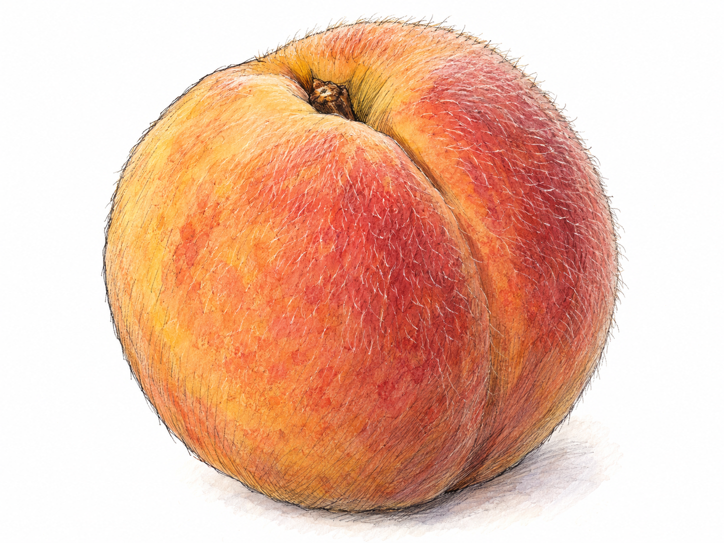A close-up of a peach whose surface is covered in soft, fine fuzz, with delicate short hairs clearly visible along its silhouette and across its skin.