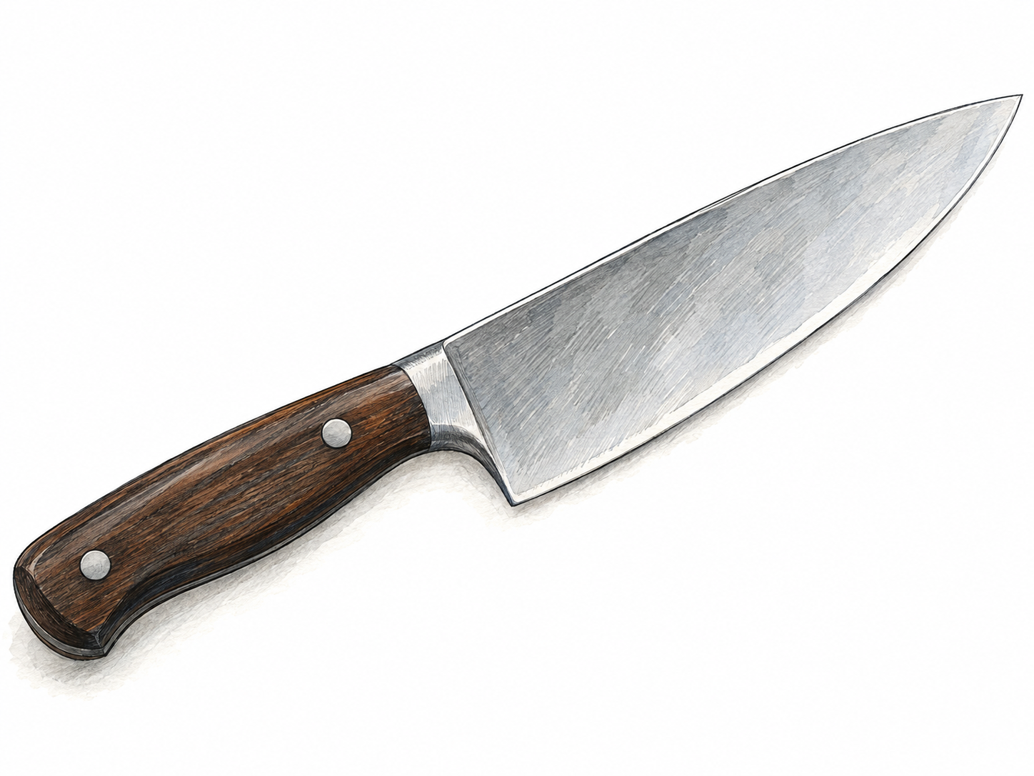 A single everyday kitchen knife shown unobstructed, with its solid handle, pointed steel blade, and sharp cutting edge clearly distinguishable.