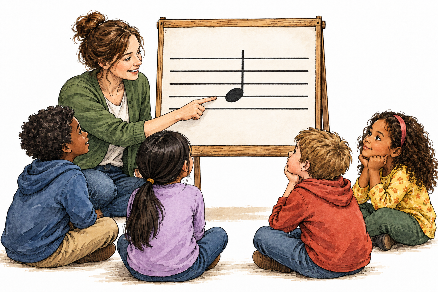 A single accurate quarter note with solid oval head and straight stem but no flag, on a five-line musical staff.